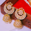 Exquisite Gold-Toned Kundan & Pearl Jhumka Earrings