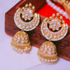 Exquisite Gold-Toned Kundan & Pearl Jhumka Earrings