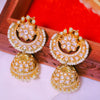 Exquisite Gold-Toned Kundan & Pearl Jhumka Earrings
