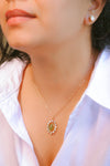 Elegant Gold Pendant Necklace with Green Gemstone & Diamond Accents | Everyday Luxury Jewelry