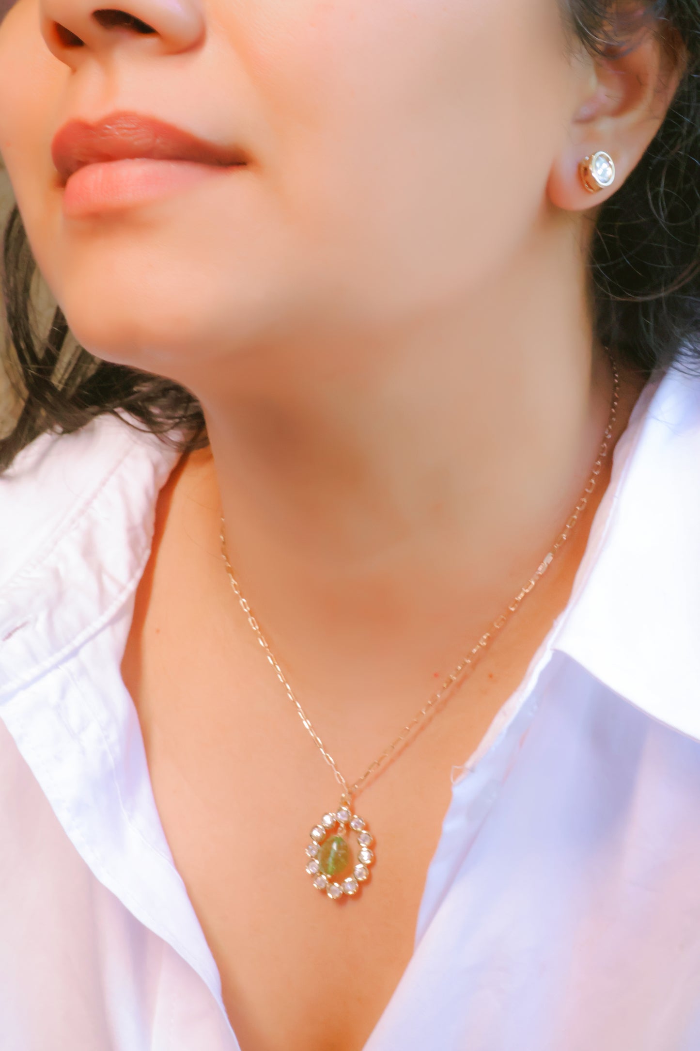 Elegant Gold Pendant Necklace with Green Gemstone & Diamond Accents | Everyday Luxury Jewelry