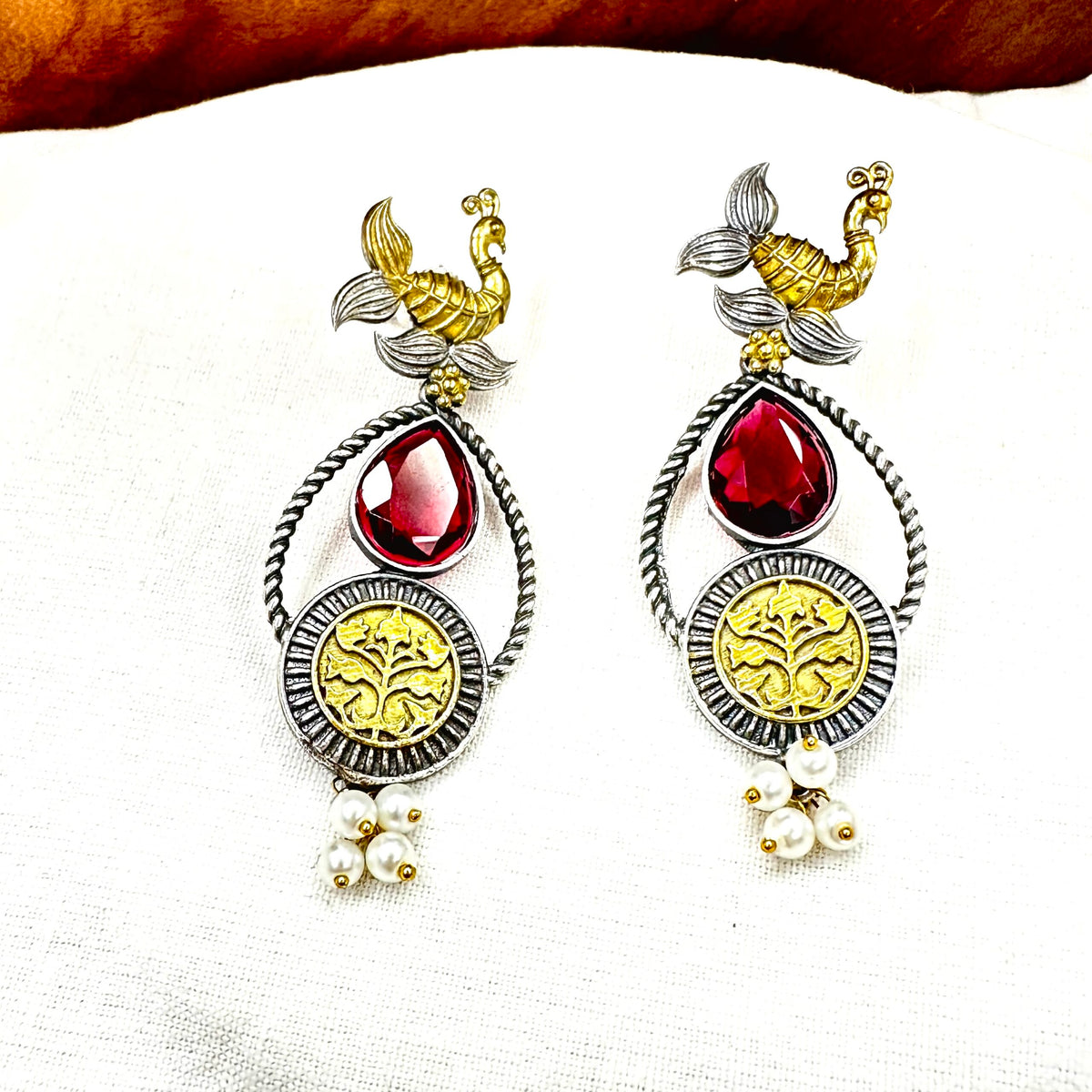 Tribal Dual Tone Oxidised Bird Earring