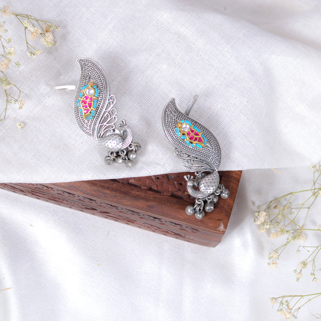 Oxidized Silver Peacock Ear Cuffs