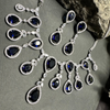 Sparkling Elegant Blue Teardrop Faux American Diamond Doublet Necklace