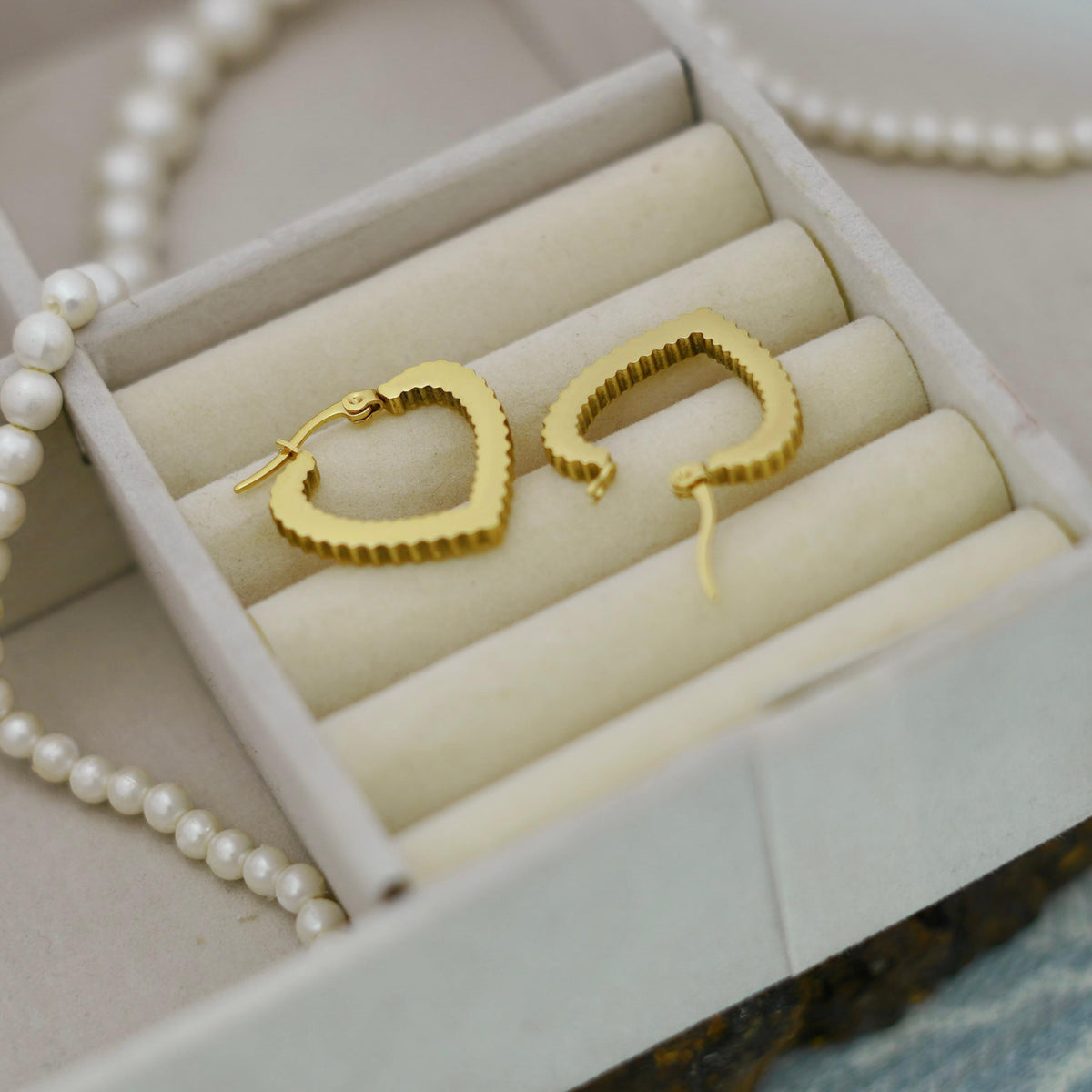 Sculpted Heart Golden Hoops