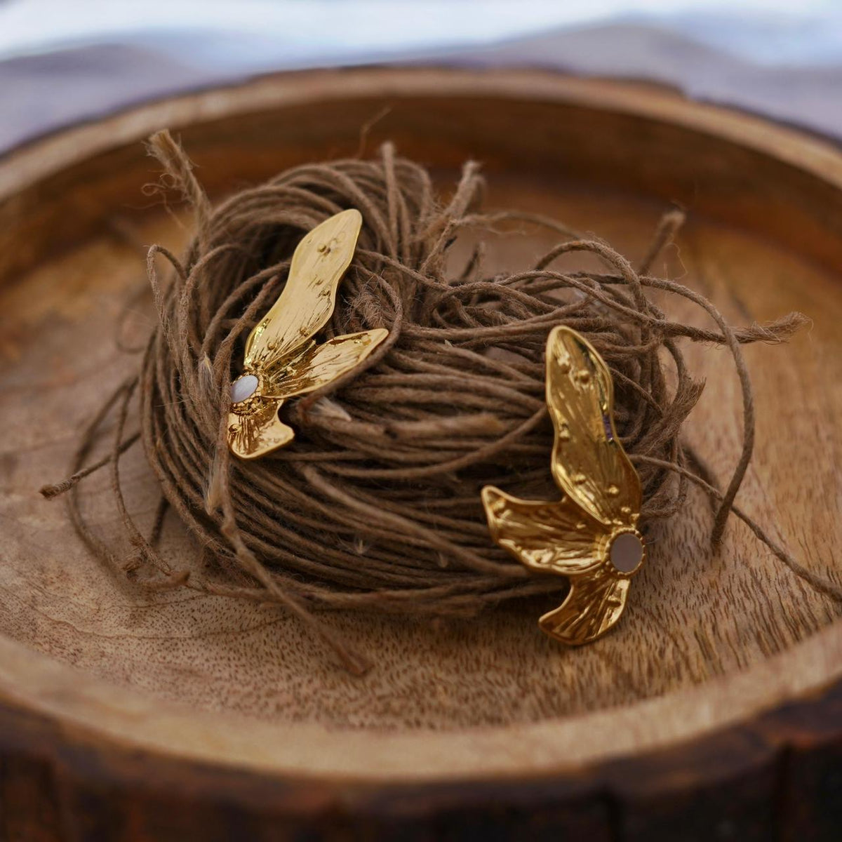 Abstract Gold Butterfly & Opal Wing Stud Earrings