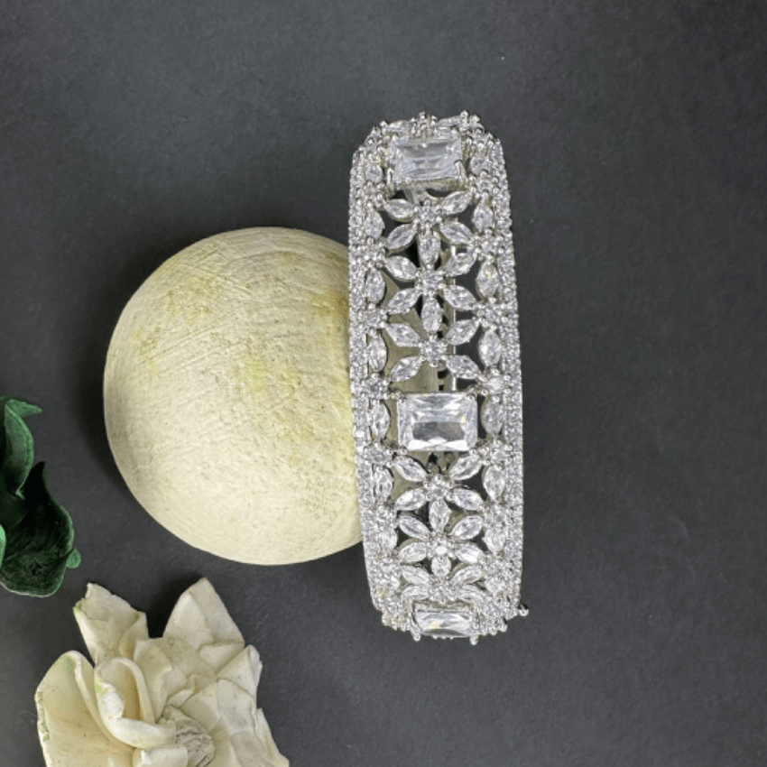 White CZ Stones Studded Silver Plated Women’s Bracelet