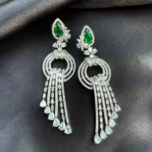 Rhodium Finish American Diamond Earring-Emerald