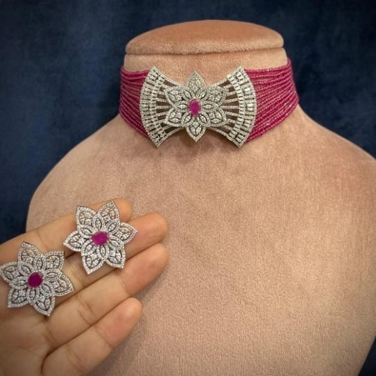 CZ Ruby Victorian Choker Set