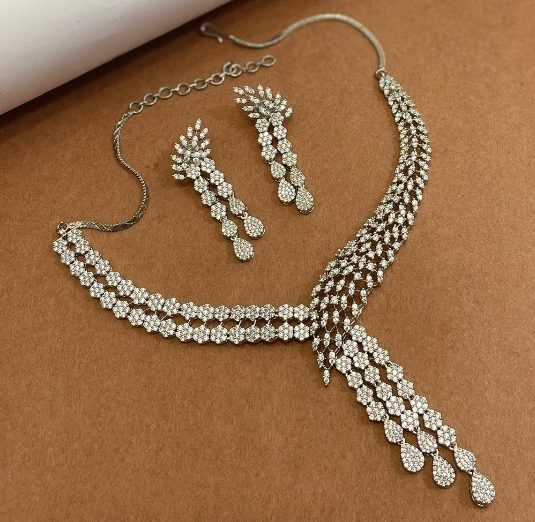 CZ Contemporary American Diamond Necklace Set