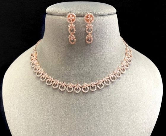 American Diamond Necklace Set with Circular Design