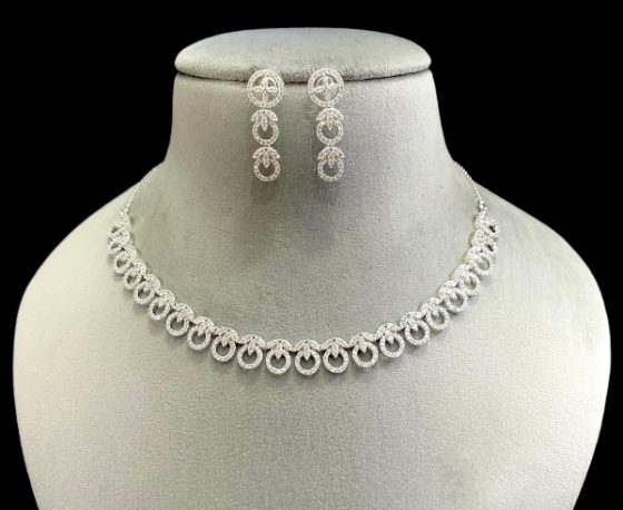 American Diamond Necklace Set with Circular Design