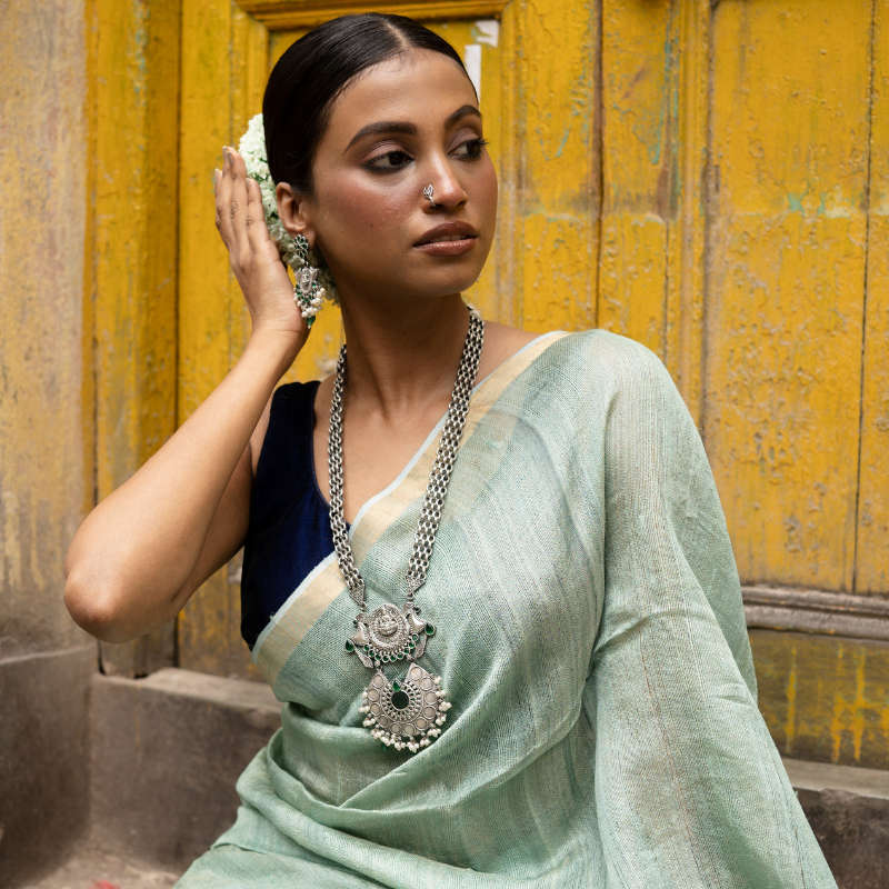 Oxidised Temple Long Necklace Set