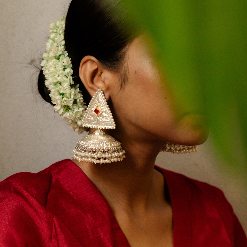 Silver Plated Oxidised Statement Jhumka Earring