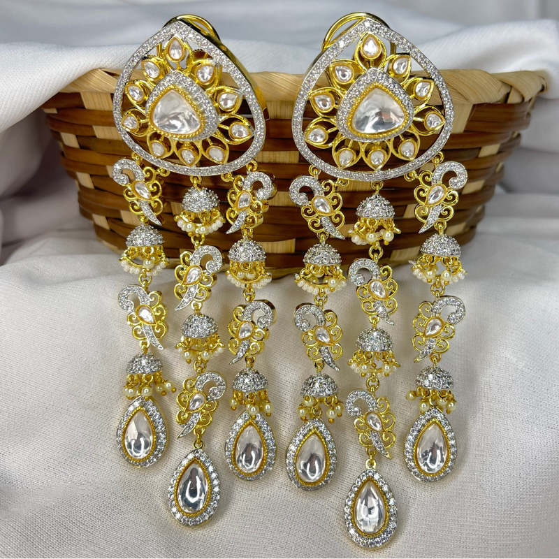 Golden Finish Statement Long Kundan Dangler