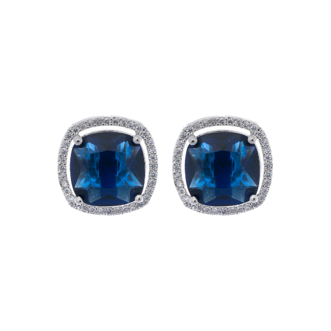 Blue Square American Diamond Stud Earring