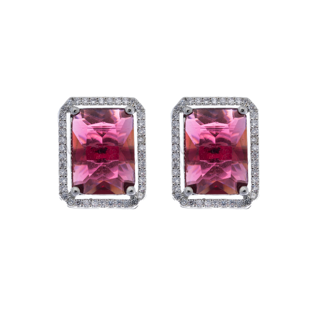 Red Rectangle American Diamond Stud Earring