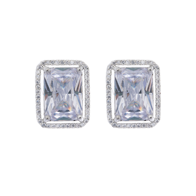 White Rectangle American Diamond Stud Earring