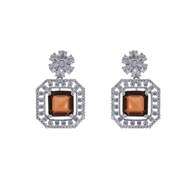 Eternal Champagne Gold Drop CZ American Diamond Earrings