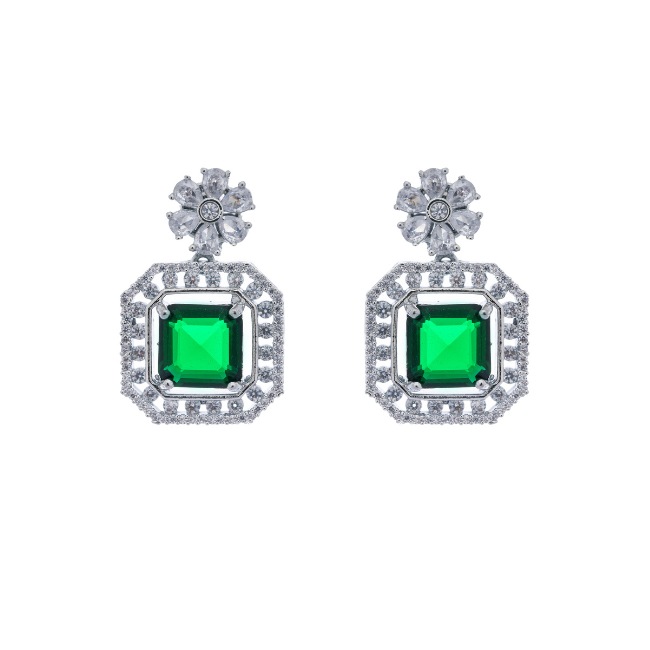 Eternal Emerald Drop CZ American Diamond Earrings