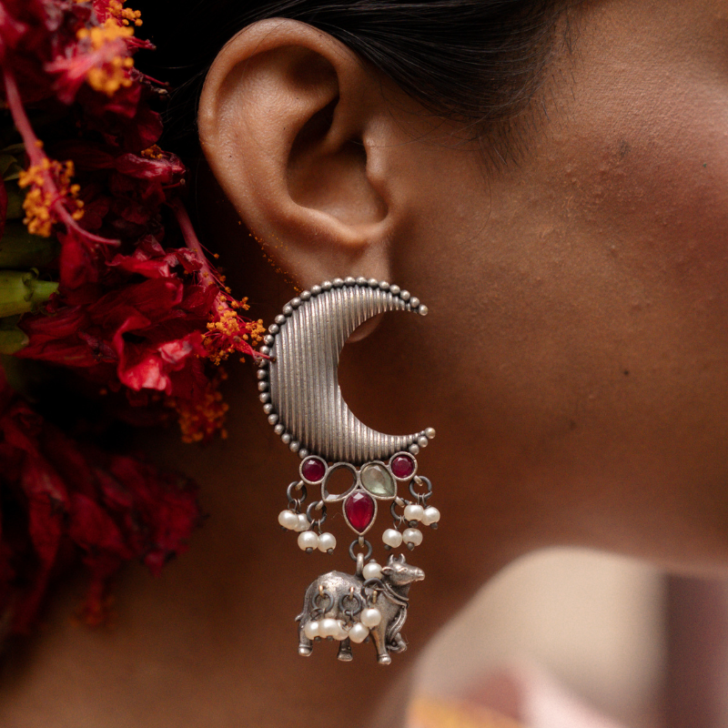 Crescent Cow Motif Earring