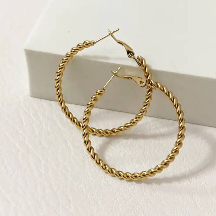 Gold Plated Chunky Twisted Hoop Earring