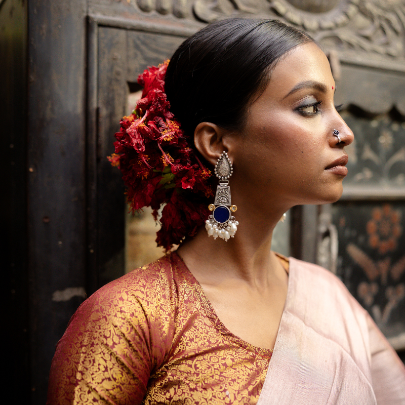 Tribal oxidised Pearl Earring