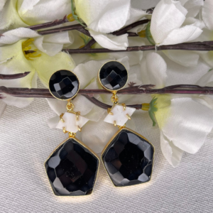 Fashion drop black adn white stone dangle earrings