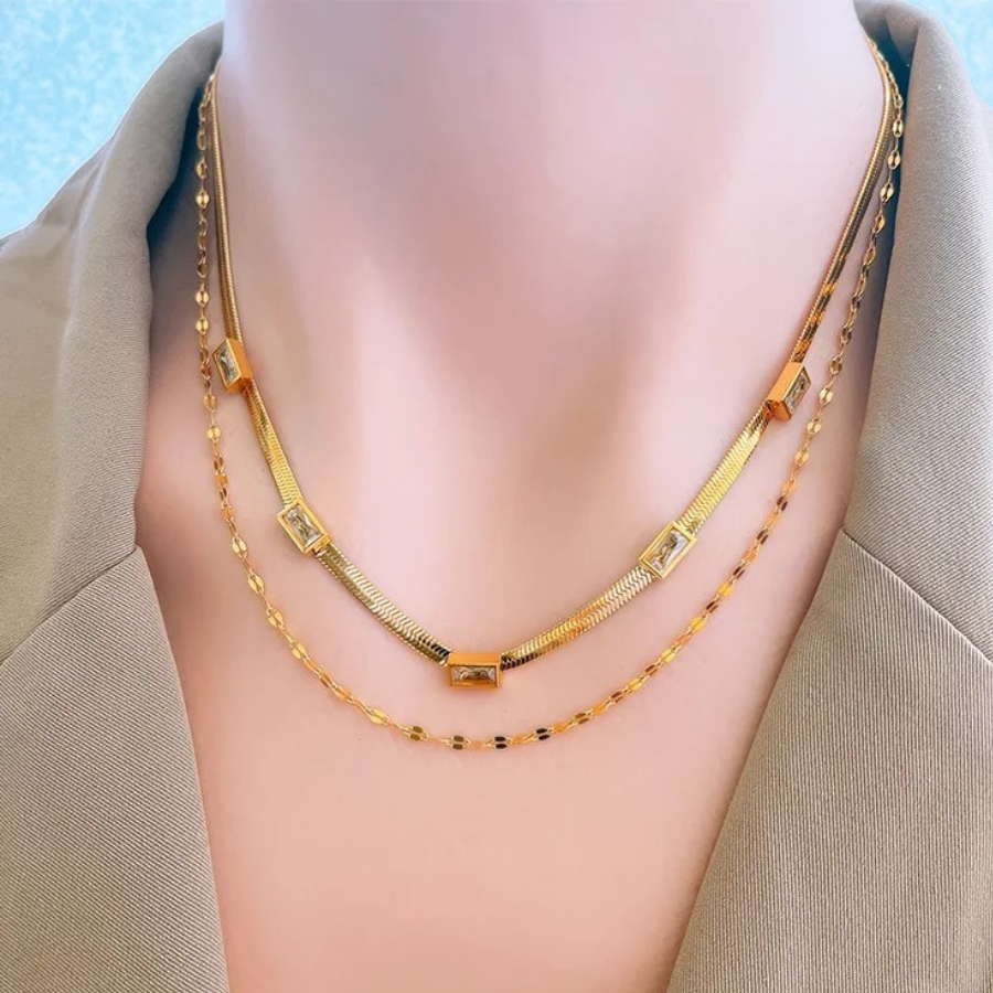 Two Strand Chain Necklace Set- white