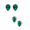 Rhodium-Plated American Diamond Leaf Shaped Studs Earrings- Green