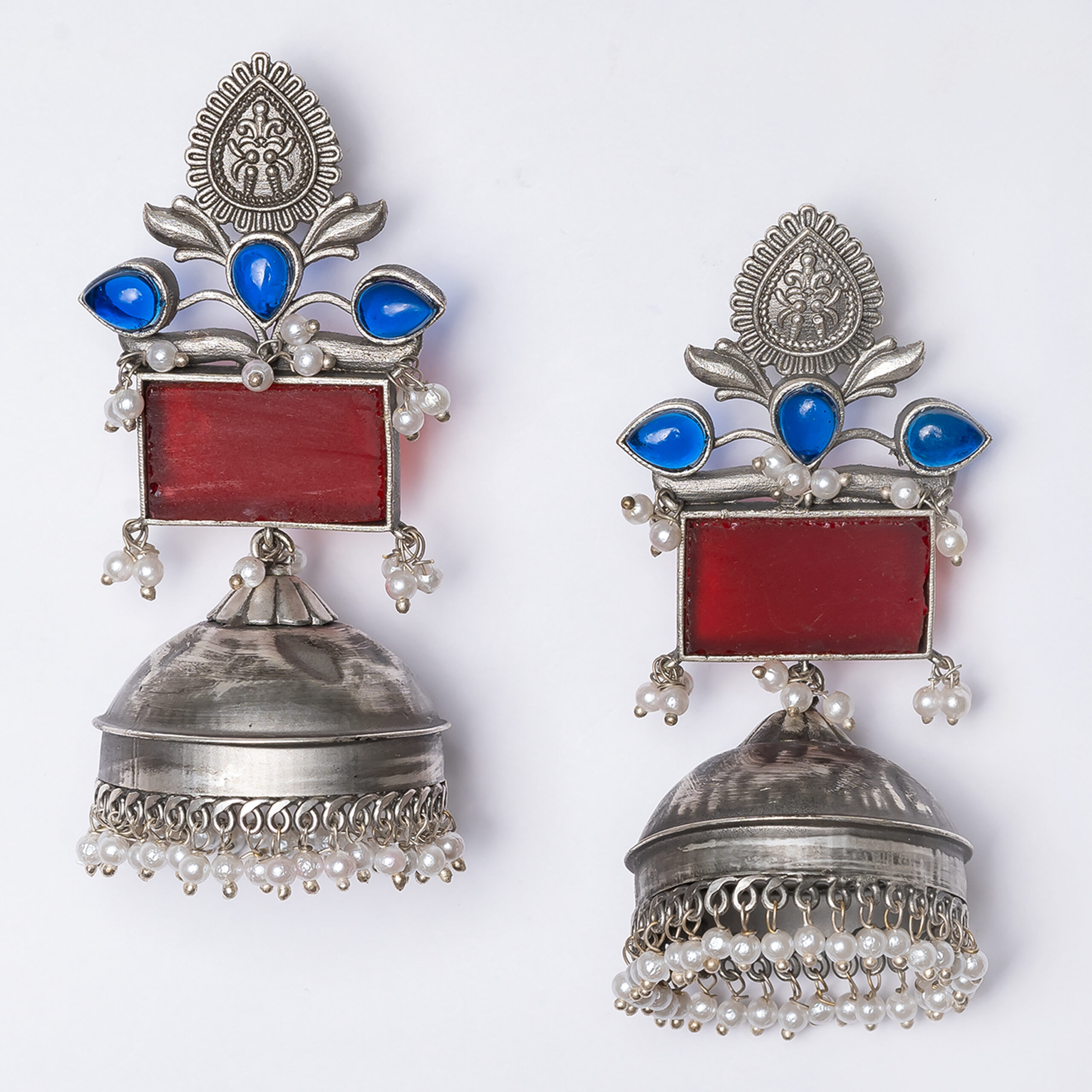 Oxidised Multicolour Silver Jhumka