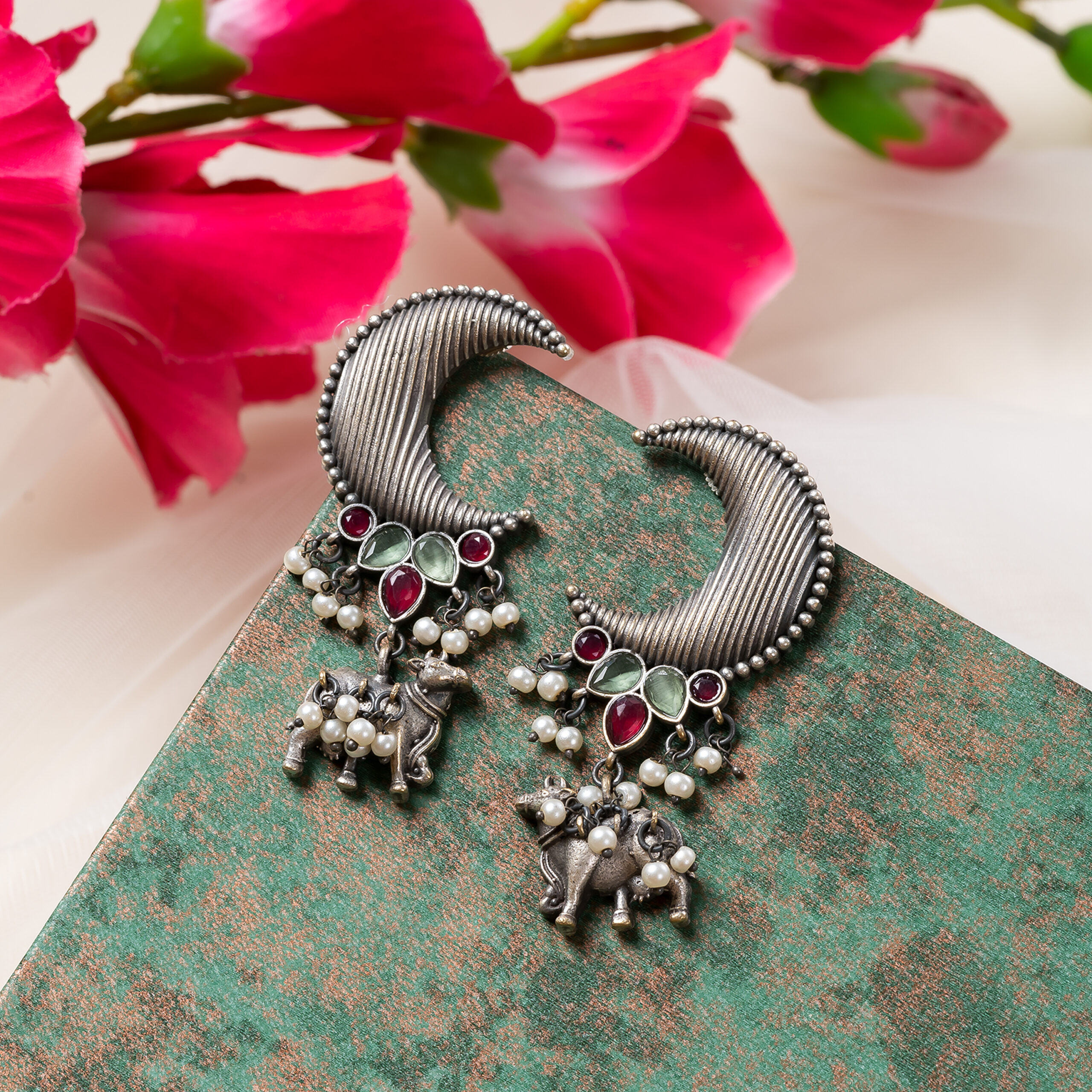 Crescent Cow Motif Earring