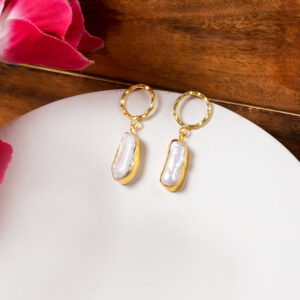 Gold Plated Baroque Pearl Drop Dangle Earrings