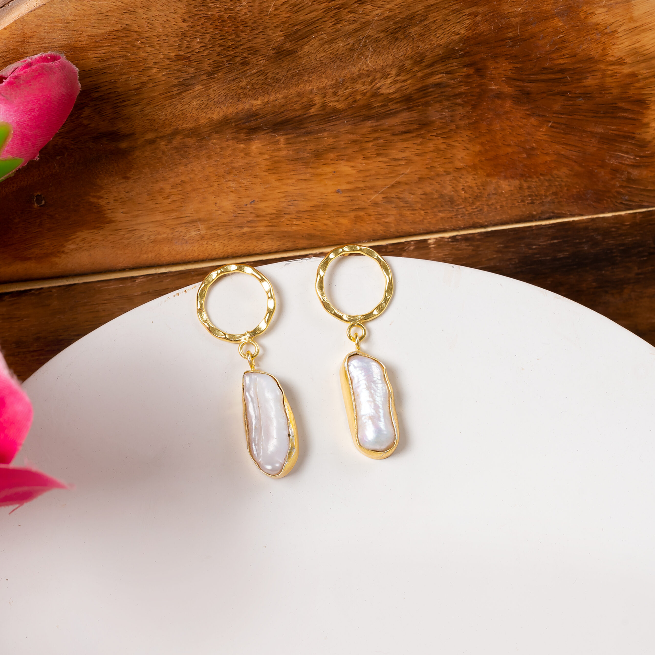 Gold Plated Baroque Pearl Drop Dangle Earrings