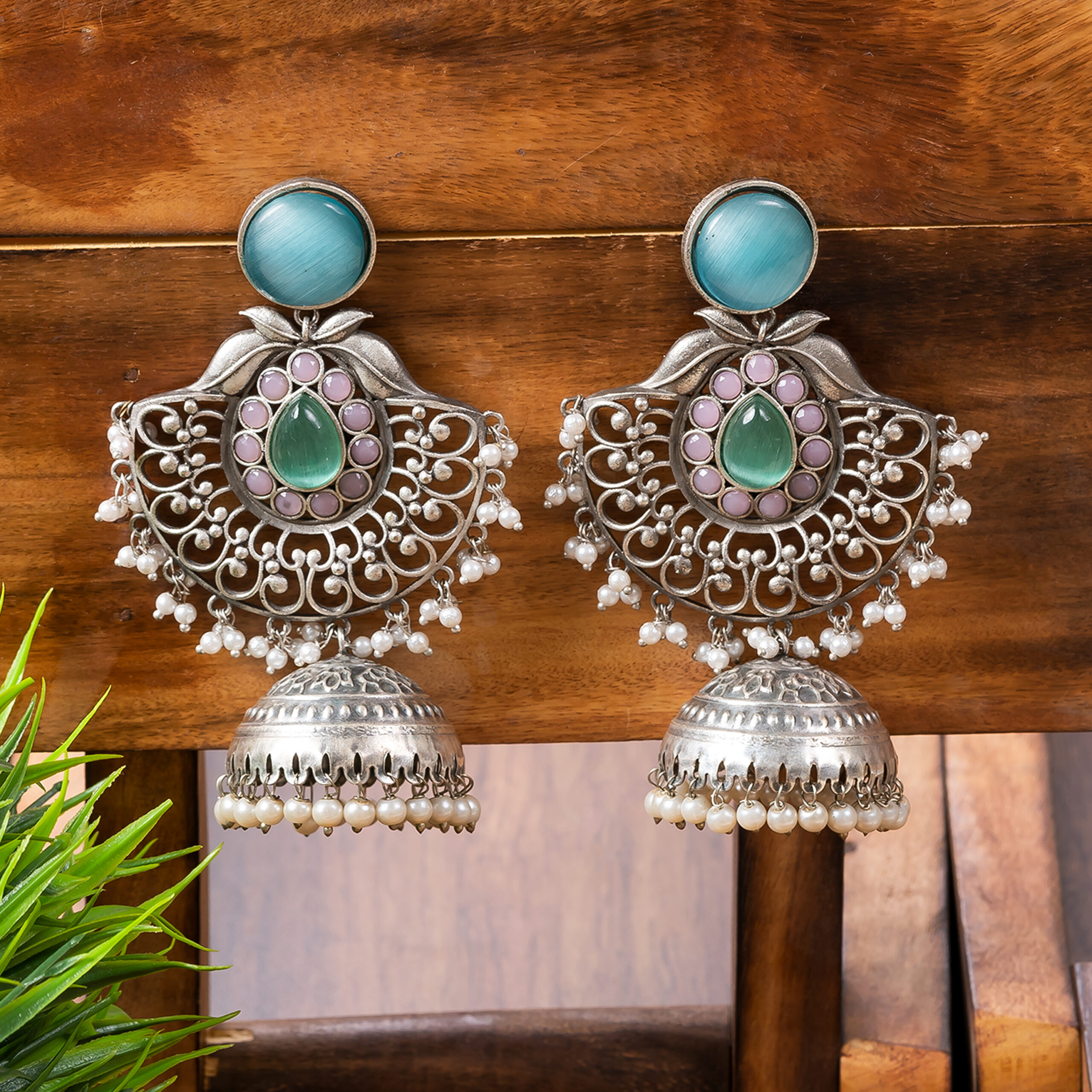 Oxidised Chandbali Style Jhumka Earring