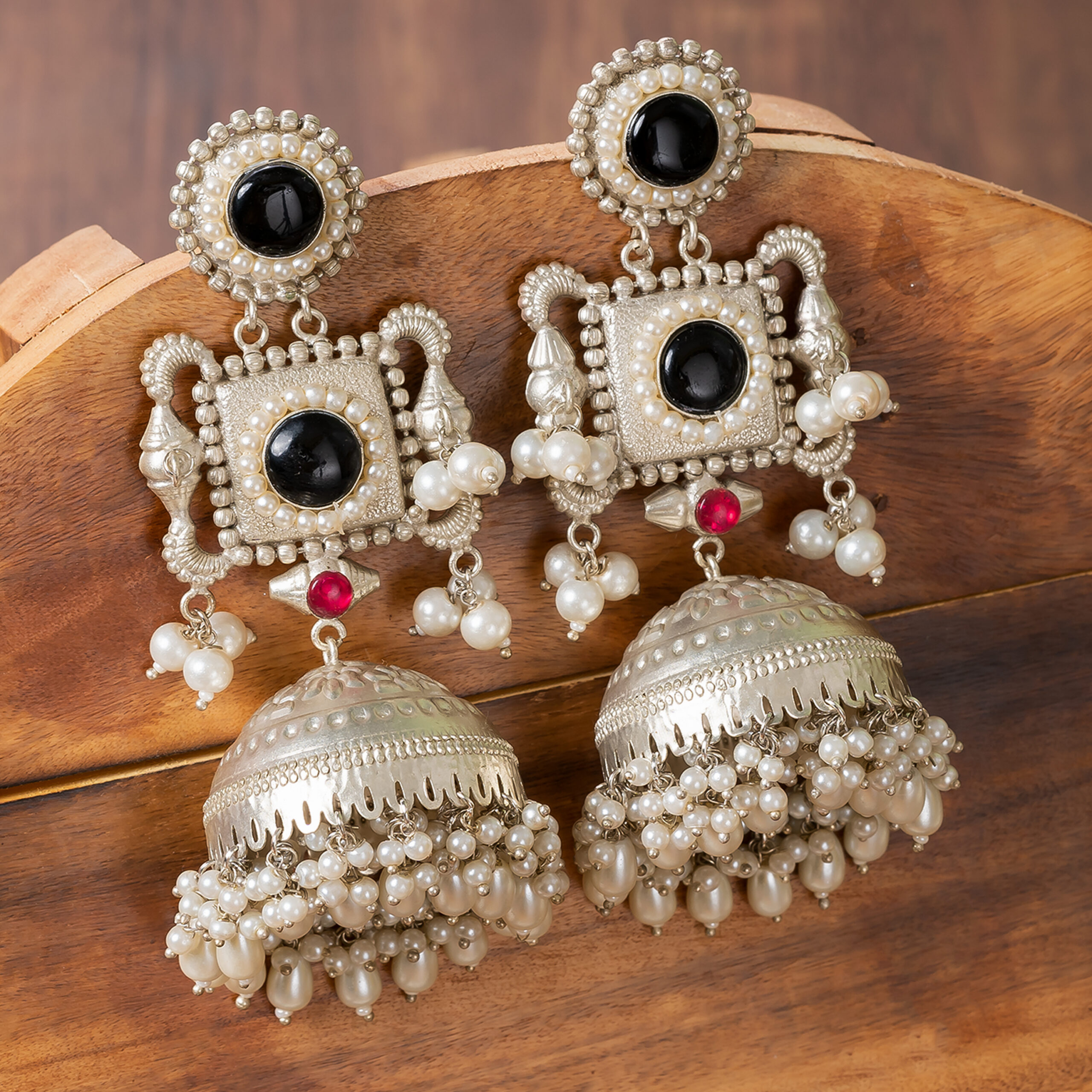 92.5 Silver lookalike monalisa stone Jhumka