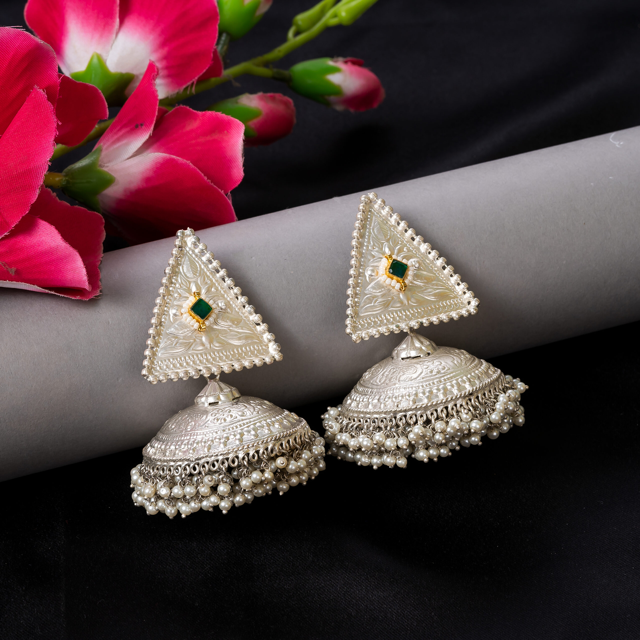 Silver Plated Oxidised Statement Jhumka Earring