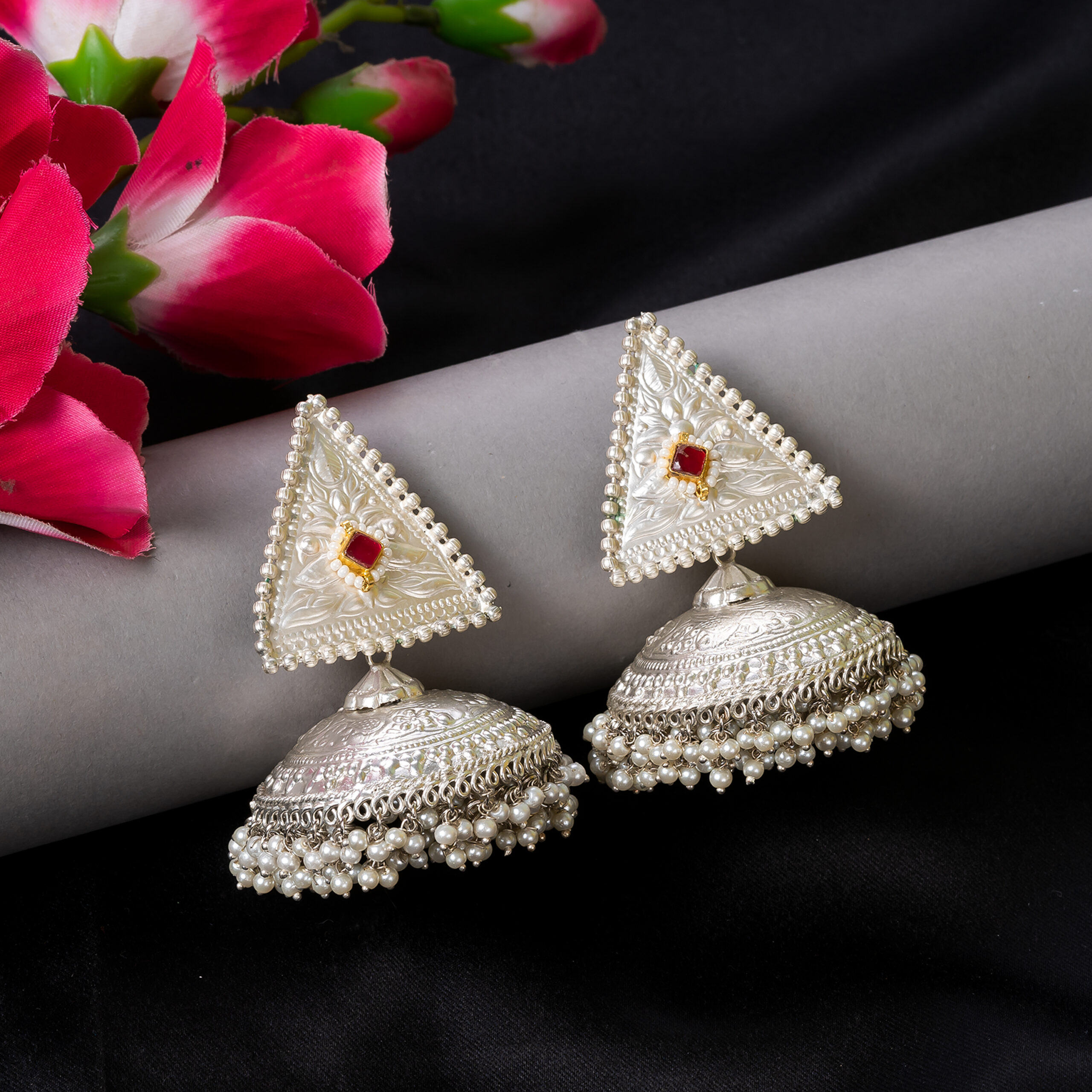 Silver Plated Oxidised Statement Jhumka Earring