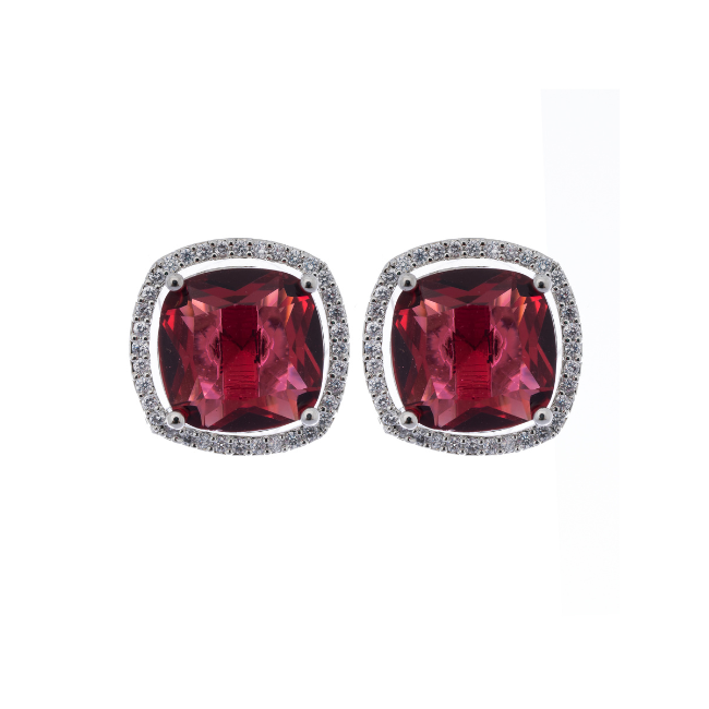 Red Square American Diamond Stud Earring