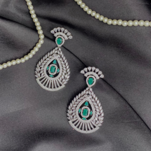 Rhodium Plated CZ Designer Diamond Earrings, Stud Earrings, CZ Bridal Earrings, American Diamonds, Fancy Earrings