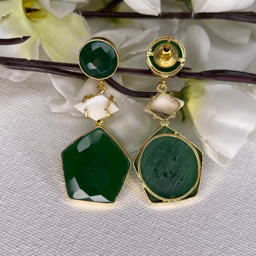 Fashion Drop Green And White Dangle Earrings