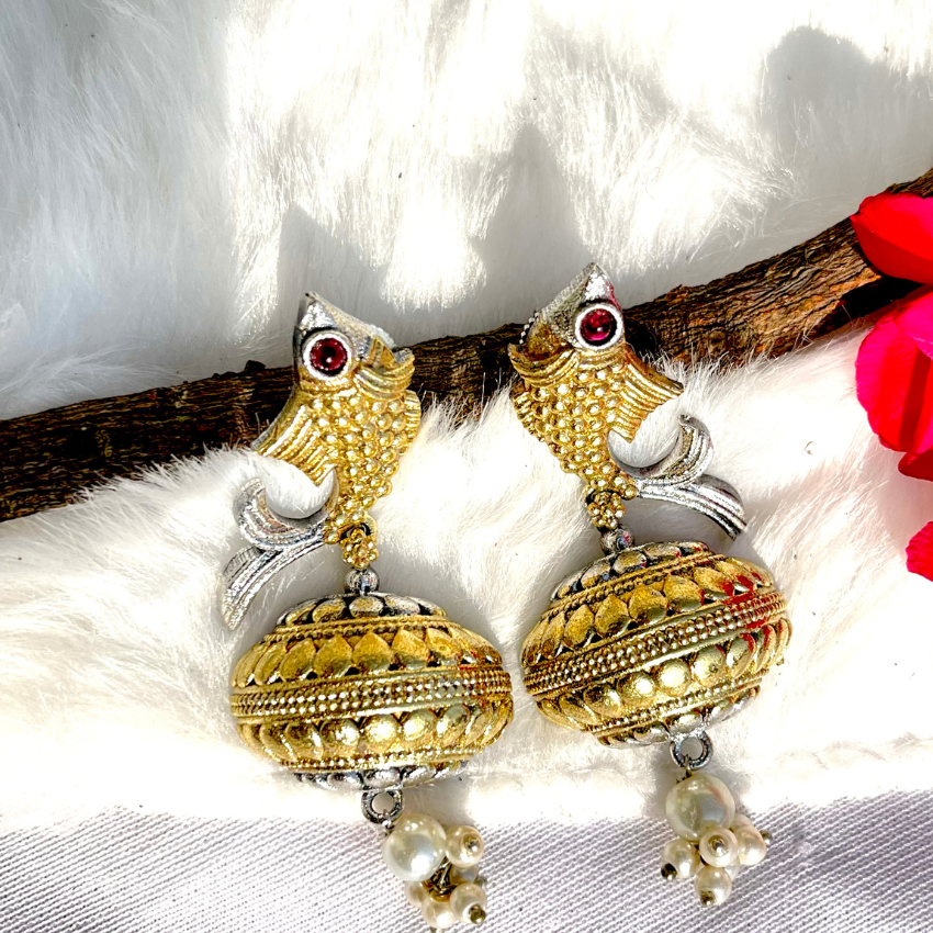 Tribal Style Dual Tone Brass Earring