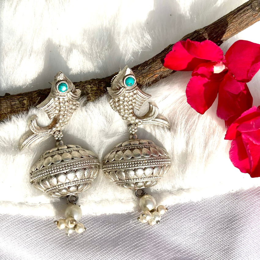 Tribal Style Silver Tone Brass Earring