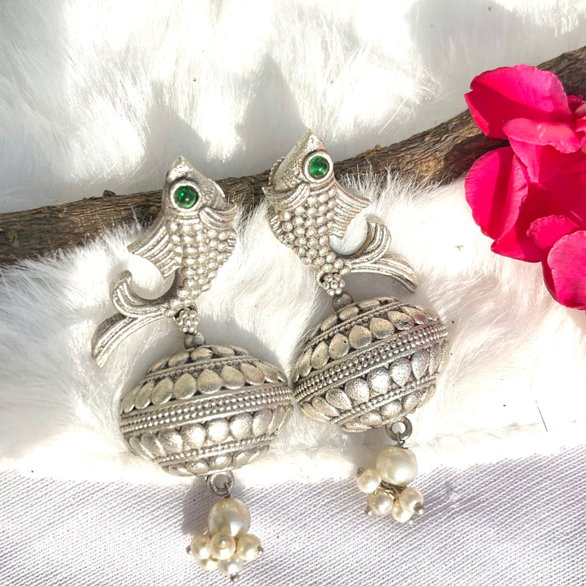 Tribal Style Silver Tone Brass Earring