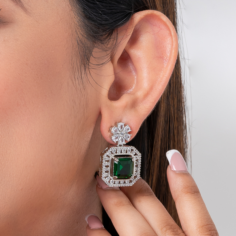 Eternal Emerald Drop CZ American Diamond Earrings