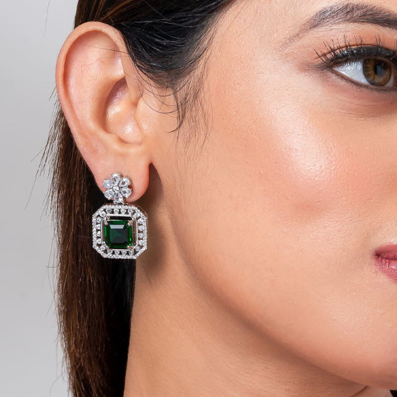 Eternal Emerald Drop CZ American Diamond Earrings