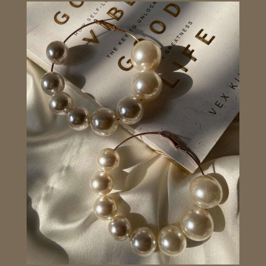 Statement Big Faux Pearl Hoop Earrings