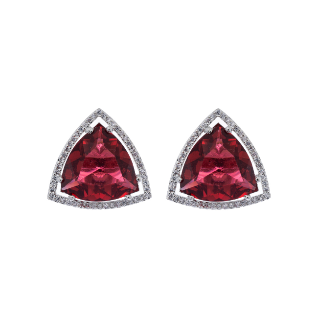 Triangle American Diamond Stud Earring- Red