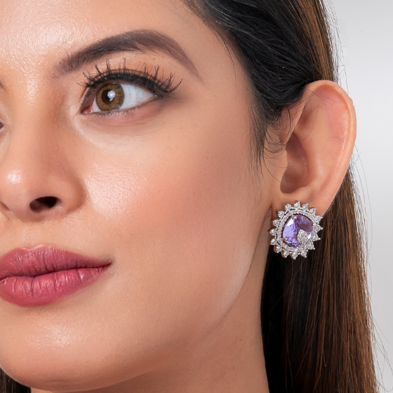 Purple Crystal American Diamond Stud Earring