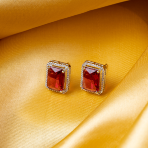 Red Rectangle American Diamond Stud Earring